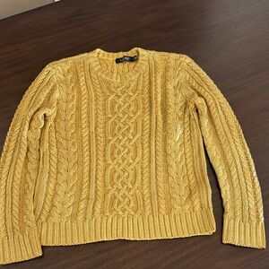 J. Crew Mustard Cable Knit Crewneck Sweater